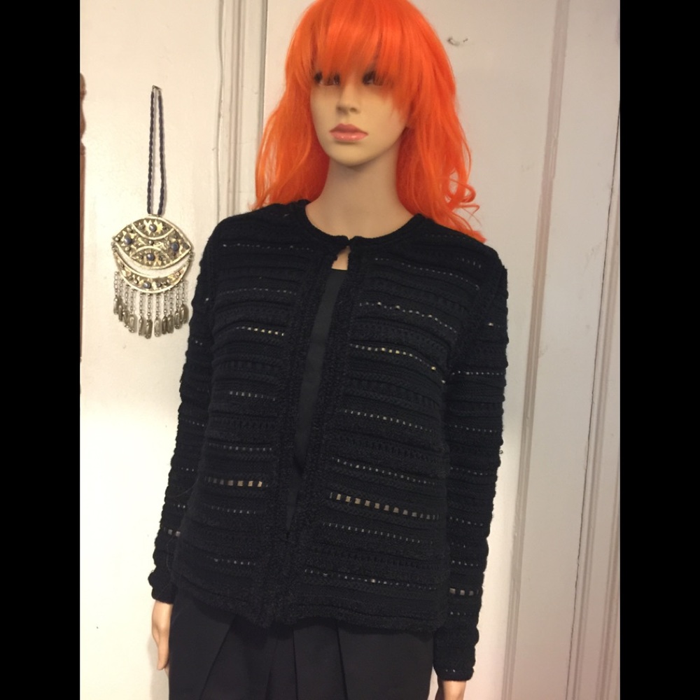 Etcetera Chenille & Leather Beaded Cardigan
